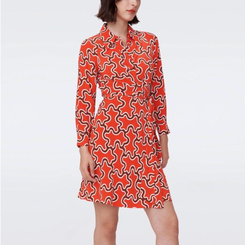 Diane Von Furstenberg Red and White Long Sleeve Dress - Picture 3 of 12